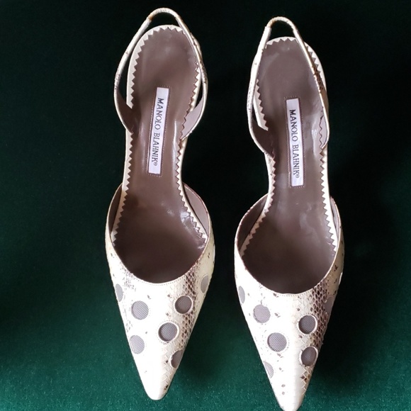 Manolo Blahnik Carolyne Creme Python Slingbacks - Picture 1 of 6